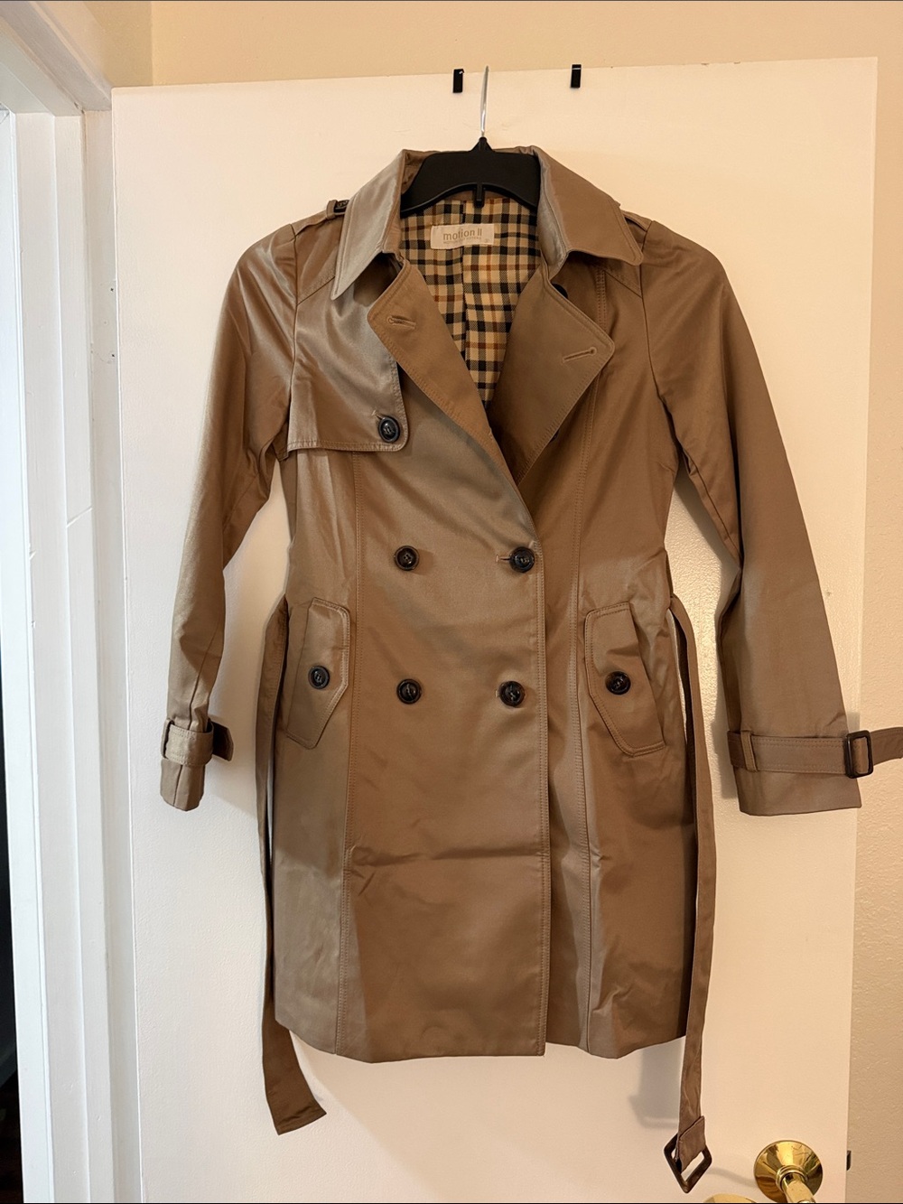 Maje Double-Breasted Tan Trench Coat with Belt